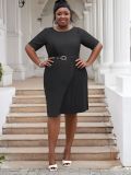 Plus Size Women Casual Patchwork Pleated Elegant Dress