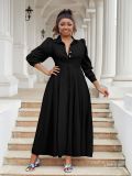 Plus Size Women Elegant Long Sleeve Solid Shirt Dress