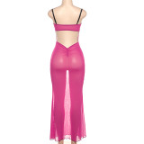 Women Summer Suspender Sexy Lace Patchwork See-Through Dress