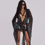 Women Summer V Neck Sexy Mesh Print Bodycon Dress
