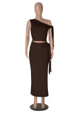 Women Summer Slash Shoulder Sleeveless Top And Skirt 2-piece set