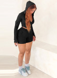 Women Casual Long Sleeve Top and Pocket Cargo Sports Shorts 2-piece Set