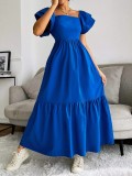 Women Ruffled Off Shoulder Flying Sleeve Solid Dress