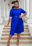 Plus Size Women Casual Patchwork Pleated Elegant Dress