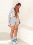 Women Casual Long Sleeve Top and Pocket Cargo Sports Shorts 2-piece Set