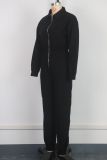 Women Turndown Collar Zipper Cargo Jumpsuit