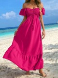 Women Gathered V-Neck Short Sleeve Holidays Dress
