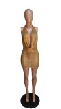 Women Sexy Knitting Halter Neck Backless Sequin Dress