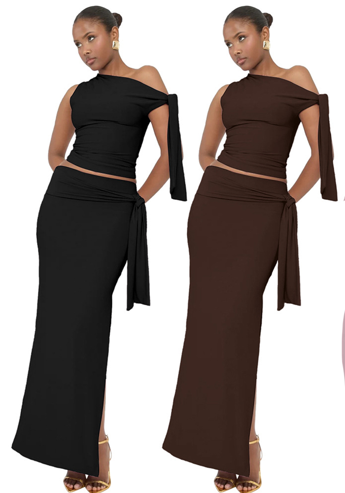 Women Sleeveless One Shoulder Short Length Top with Sexy Sheath Skirt Sets main image 0
