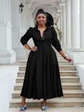 Plus Size Women Elegant Long Sleeve Solid Shirt Dress