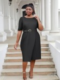 Plus Size Women Casual Patchwork Pleated Elegant Dress