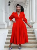 Plus Size Women Elegant Long Sleeve Solid Shirt Dress
