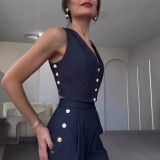 Women Casual Summer Solid Vest and Pants Two-Piece Set