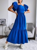 Women Ruffled Off Shoulder Flying Sleeve Solid Dress