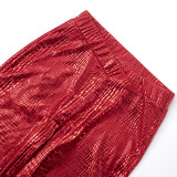 Women Spring and Summer Casual Snake Pattern Solid Cross Cropped Pants