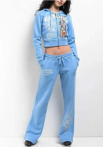 Women Street Casual Print Zipper Hooded Top and Pants Two-Piece Set
