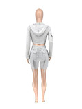Women Casual Long Sleeve Top and Pocket Cargo Sports Shorts 2-piece Set