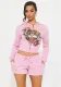 Women Printed Long Sleeve Top and Shorts Two-Piece Set