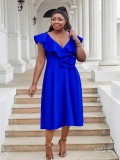 Women Plus Size V-Neck Ruffle Flower Formal Party Dress