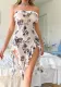 Women Printed Slit Sleeveless Sexy Elegant Off-shoulder Bodycon Dress