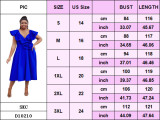 Women Plus Size V-Neck Ruffle Flower Formal Party Dress