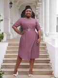Plus Size Women Casual Patchwork Pleated Elegant Dress