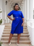 Plus Size Women Casual Patchwork Pleated Elegant Dress
