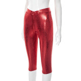 Women Spring and Summer Casual Snake Pattern Solid Cross Cropped Pants