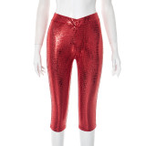 Women Spring and Summer Casual Snake Pattern Solid Cross Cropped Pants