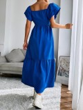 Women Ruffled Off Shoulder Flying Sleeve Solid Dress