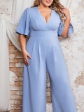 Plus Size Women Summer Short Sleeve Jumpsuit