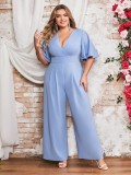 Plus Size Women Summer Short Sleeve Jumpsuit