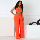 Women Spring and Summer Hollow Halter Neck Strapless Gathered Tie-string Wide-leg Jumpsuit