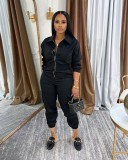 Women Turndown Collar Zipper Cargo Jumpsuit