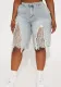 Women Casual Washed Ripped Lace Patchwork Denim Shorts