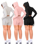 Women Casual Long Sleeve Top and Pocket Cargo Sports Shorts 2-piece Set