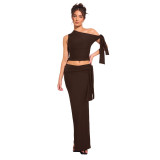 Women Summer Slash Shoulder Sleeveless Top And Skirt 2-piece set