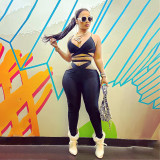 Women Summer Hollow Sexy Sleeveless Suspender Top and Pants 2-piece Set