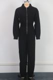 Women Turndown Collar Zipper Cargo Jumpsuit