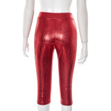 Women Spring and Summer Casual Snake Pattern Solid Cross Cropped Pants