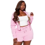 Women Printed Long Sleeve Top and Shorts Two-Piece Set