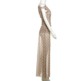 Women Summer Style Street Retro Plaid Print Slash Shoulder Slit Dress