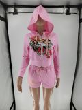 Women Printed Long Sleeve Top and Shorts Two-Piece Set