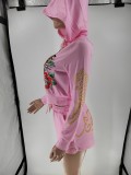 Women Printed Long Sleeve Top and Shorts Two-Piece Set