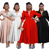 Plus Size Women Elegant Long Sleeve Solid Shirt Dress