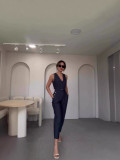 Women Casual Summer Solid Vest and Pants Two-Piece Set