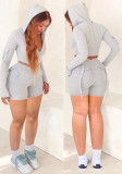 Women Casual Long Sleeve Top and Pocket Cargo Sports Shorts 2-piece Set