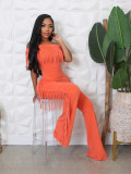 Women Summer Solid Off Shoulder Tassel Jumpsuit