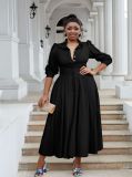 Plus Size Women Elegant Long Sleeve Solid Shirt Dress