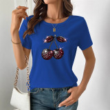 Plus Size Women Floral Print Short Sleeve Round Neck T-shirt
